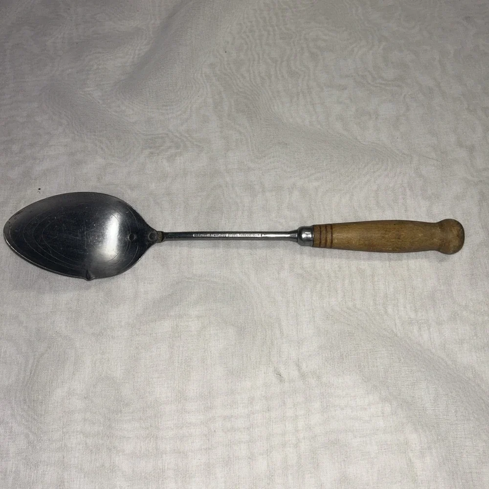 Vintage Genuine Stainless Steel Measuring Spoon Wooden Handle Kitchen Utensil